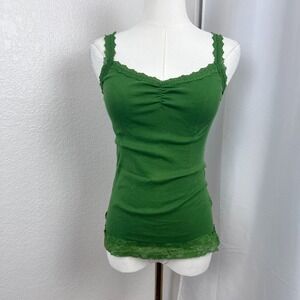 Vintage Y2K Eyeshadow Top Womens Small Green Tank Lace Trim Fairy Grunge Dainty